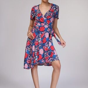 EUC Claudie Pierlot Floral Print Crepe Asymmetrical Wrap Dress Size EUC 36 US 4